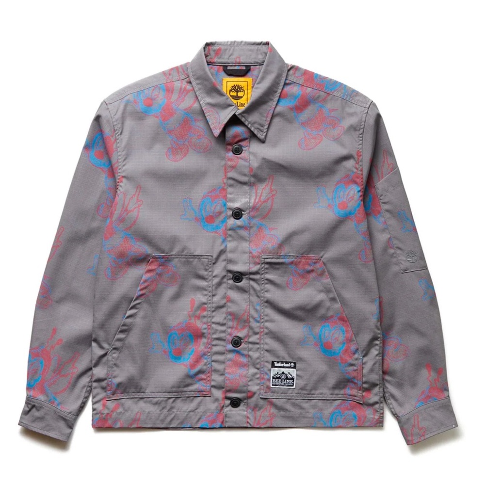 Timberland Bee Line Gray with Red and Blue Accents Button Down Jacket